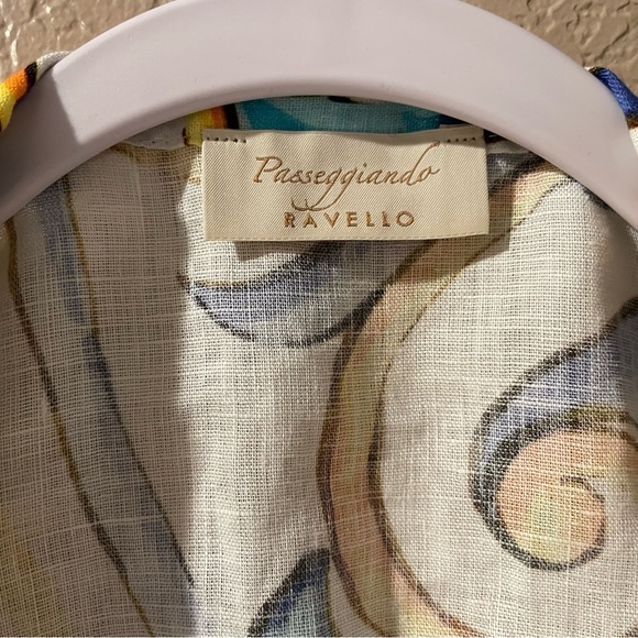 Vibrant Blue and Yellow Patterned Sleeveless Button Down Shirt - Picture 5 of 6